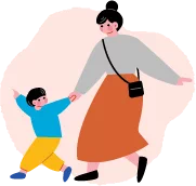 入園説明会で園の様子を見学する保護者と子供たち